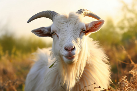 乡村的山羊角质山羊杂草高清图片