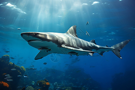 一条鲨鱼海洋中游弋的鲨鱼背景