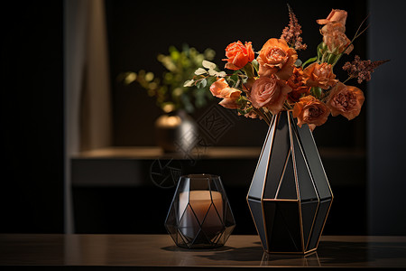 几何玫瑰现代家居的几何简约花瓶装饰背景