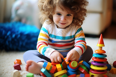 彩虹玩具上的快乐女孩背景图片
