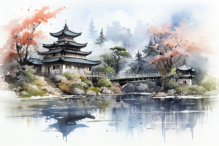中国古典花园的艺术插图图片