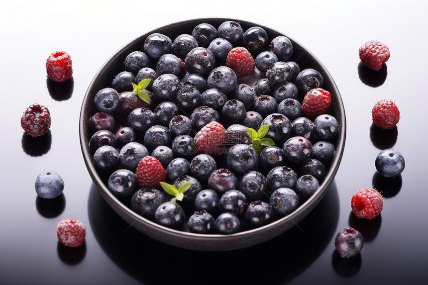 新鲜采摘的蓝莓水果图片