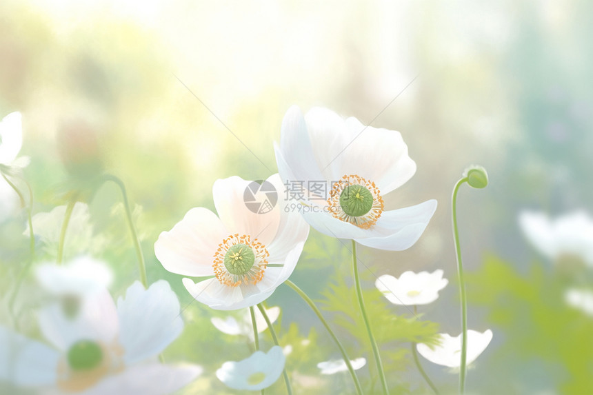 花丛中盛开的白色花朵图片