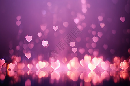 紫色爱心图案闪耀的粉色爱心背景设计图片