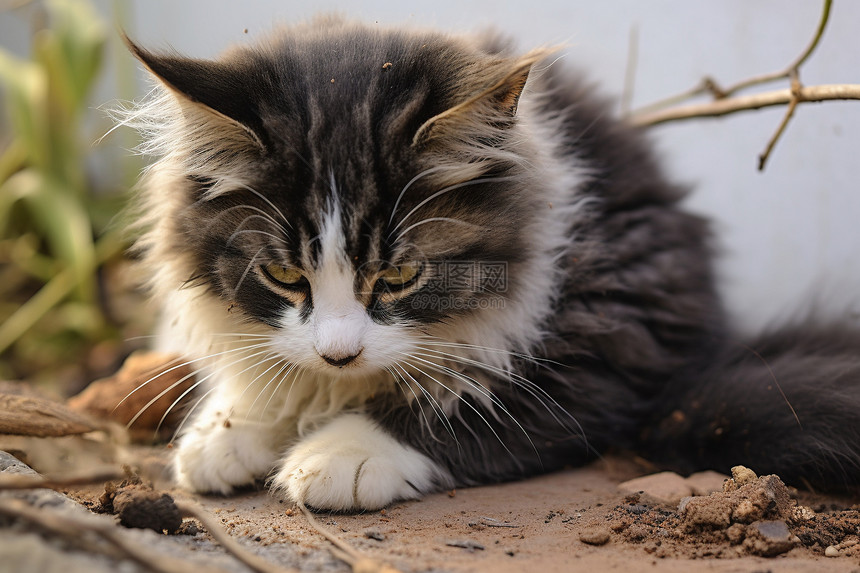 土地上呆萌的小猫图片