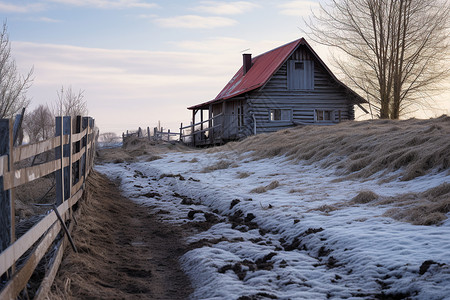 白雪覆盖的乡村农舍图片