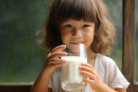 喝牛奶的可爱小女孩图片