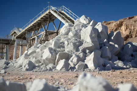开采矿山采石场中的白色矿石背景