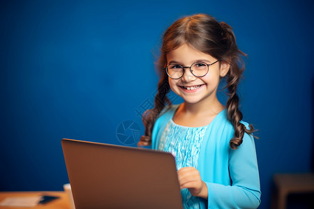 互联网线上学习的外国小女孩背景图片