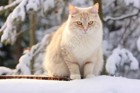 户外雪地上的宠物猫咪图片