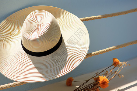 编织的海边度假草帽背景图片