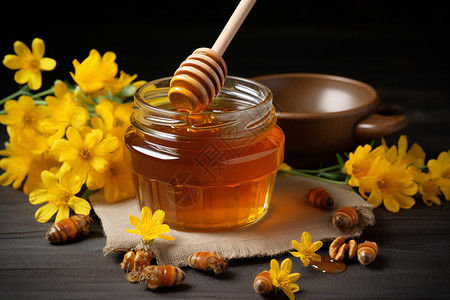 新鲜的蜜蜂蜂蜜食用高清图片