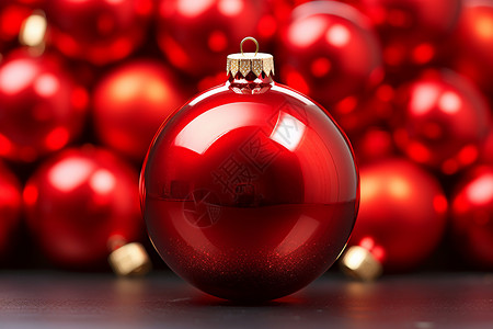 闪亮红色装饰的圣诞装饰球背景图片