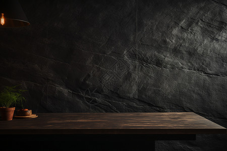 黑木板黑暗中的一张桌子背景