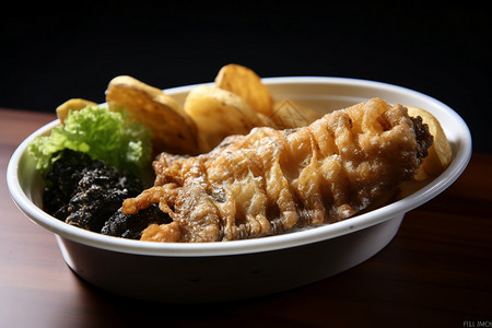 传统美食的香煎鲶鱼配薯条图片