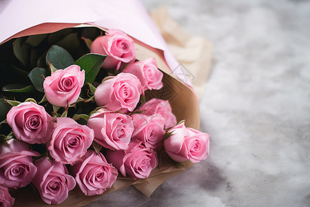 浪漫的粉色玫瑰花束背景图片