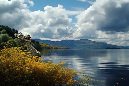 秋季美丽的山间湖泊景观背景图片