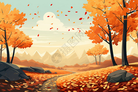 秋季宁静的乡间小路插图图片