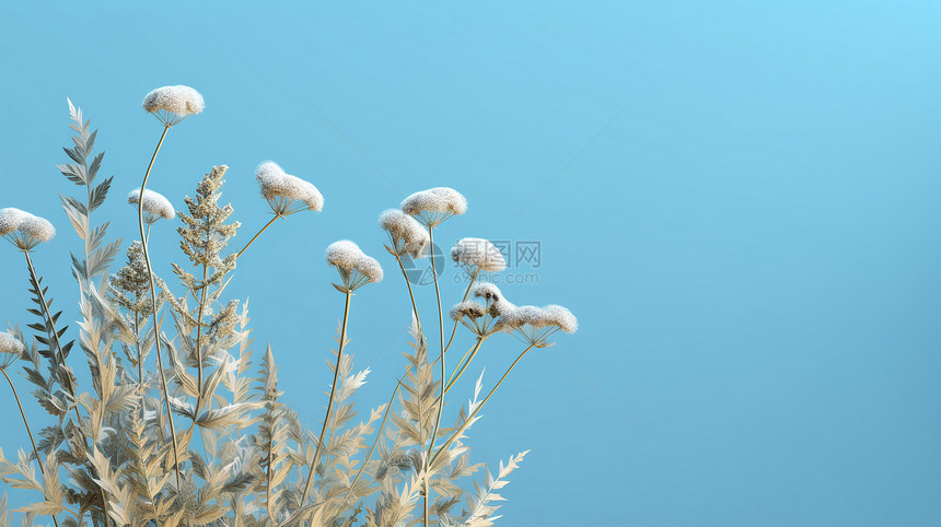 蓝天下的植物图片