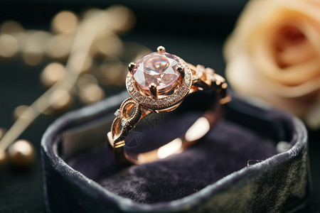 婚礼展示盒中放着一枚钻石戒指背景