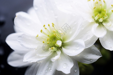 水珠洒落在白色花朵上图片