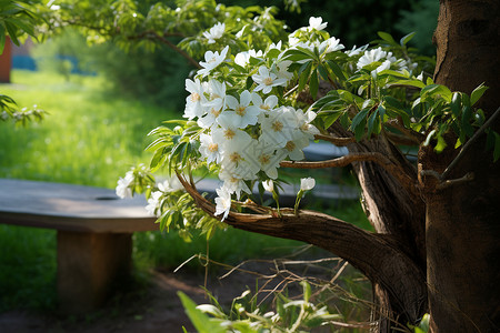 公园里的魅力春季花园中绽放的魅力花朵背景