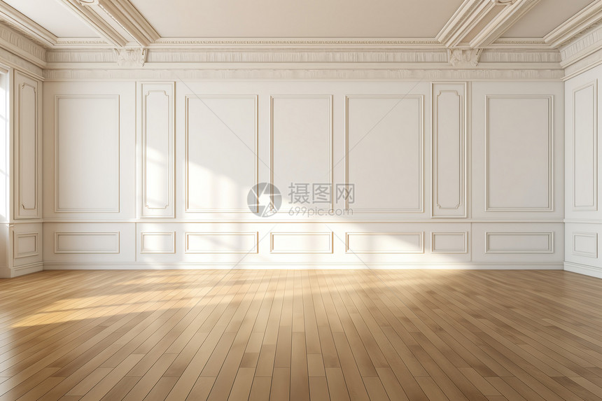 现代风格木质地板与白墙图片