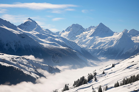苍穹白雪的滑雪胜地背景图片