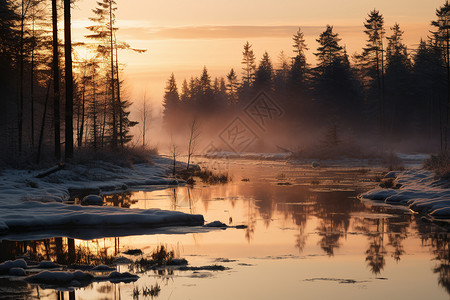 冬日晨曦的河流图片