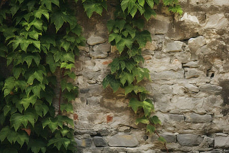 长着叶子果实长着藤蔓的墙壁背景