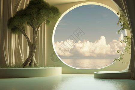 九华山天台海景天台翠绿环窗设计图片