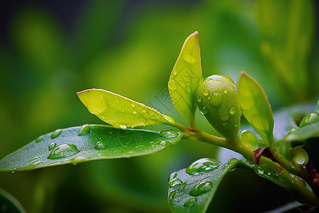 雨中晨曦中的绿色生机图片
