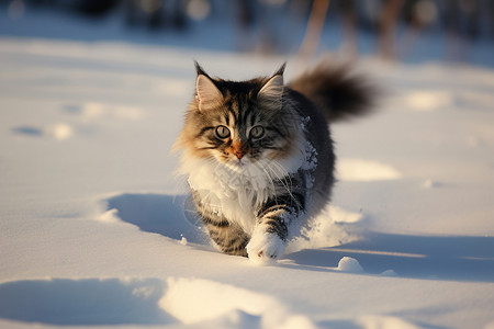 猫咪尾巴雪地里的猫咪背景