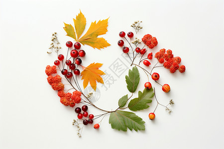 秋叶浆果拼贴艺术背景图片