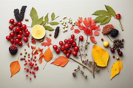 浆果和黄叶背景图片
