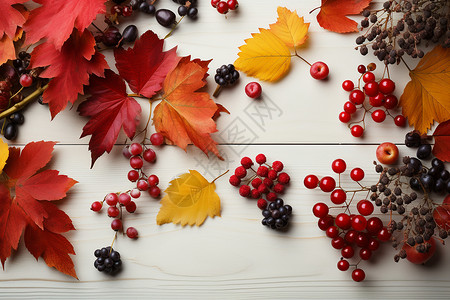 秋叶和丰收浆果背景图片
