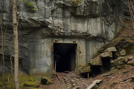 废弃矿山岩石的洞穴背景