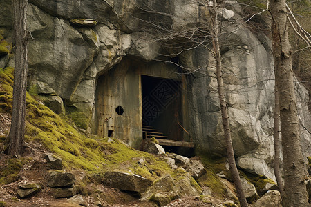 山脚下隐藏的洞穴高清图片