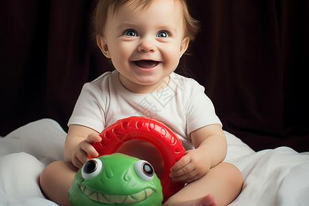快乐的宝宝与玩具背景图片