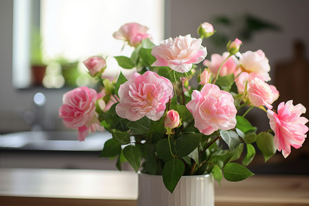桌子上的玫瑰花图片