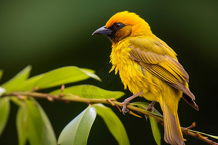黄色鸟儿栖息在树枝上高清图片