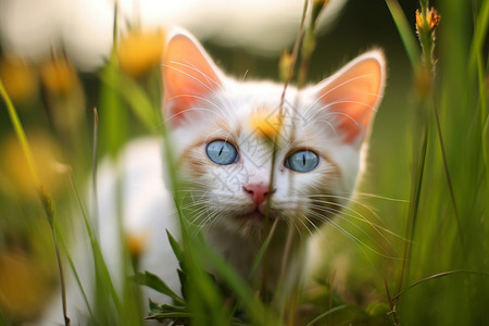 蓝眼白猫的微距图片