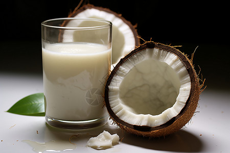 桌子上椰子与牛奶图片