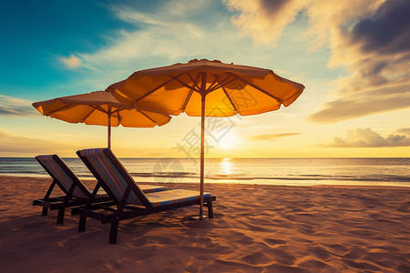 夏天遮阳伞夏日绚烂的沙滩景色背景