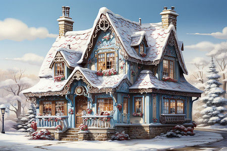积雪的房屋冬日复杂姜饼屋设计图片