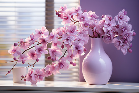 窗边粉色花瓶图片