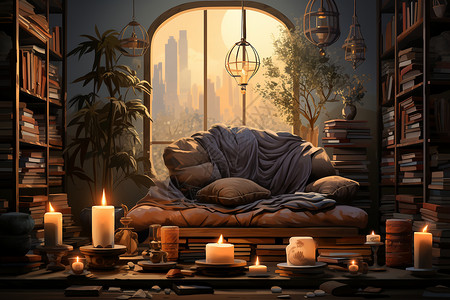 沙发和蜡烛背景图片