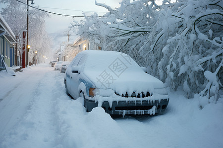 冬日雪地里的汽车图片