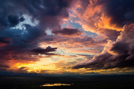 夕阳映衬彩云图片