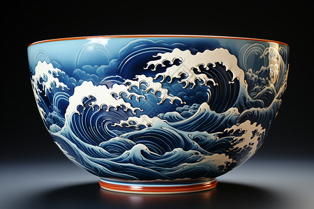 中国风海浪花纹碗上有波浪设计背景